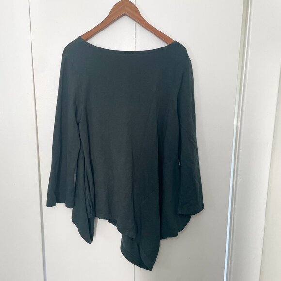 Bryn Walker Asymmetric Hem Linen Long-Sleeve Tunic Top in Teal Blue, Size Small - Picture 2 of 9